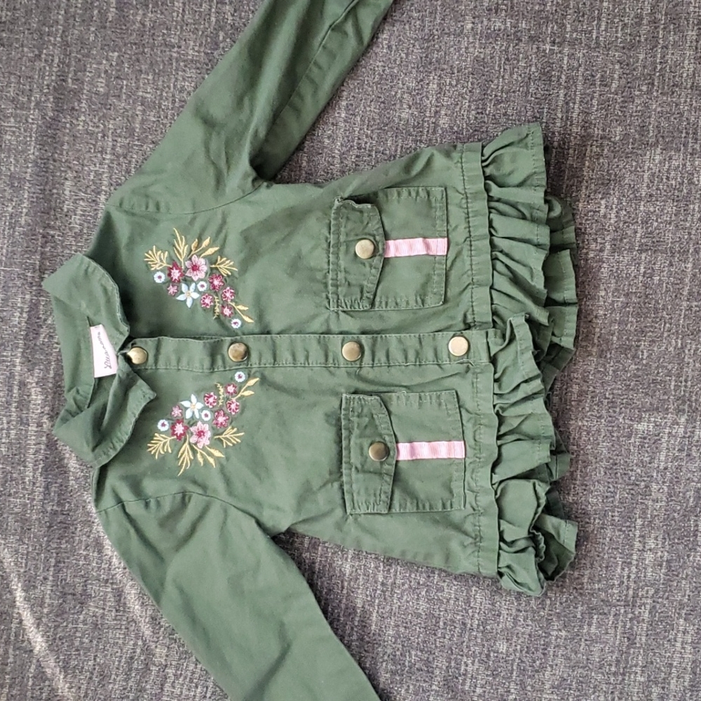 Infant Little Lass Army Green Floral Jacket 24M